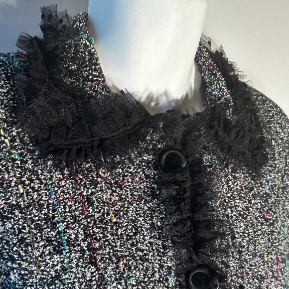 Berek Vintage SZL Black Tweed Wool Sweater Blazer Lace Chic Parisian Designer 90 - Picture 4 of 10
